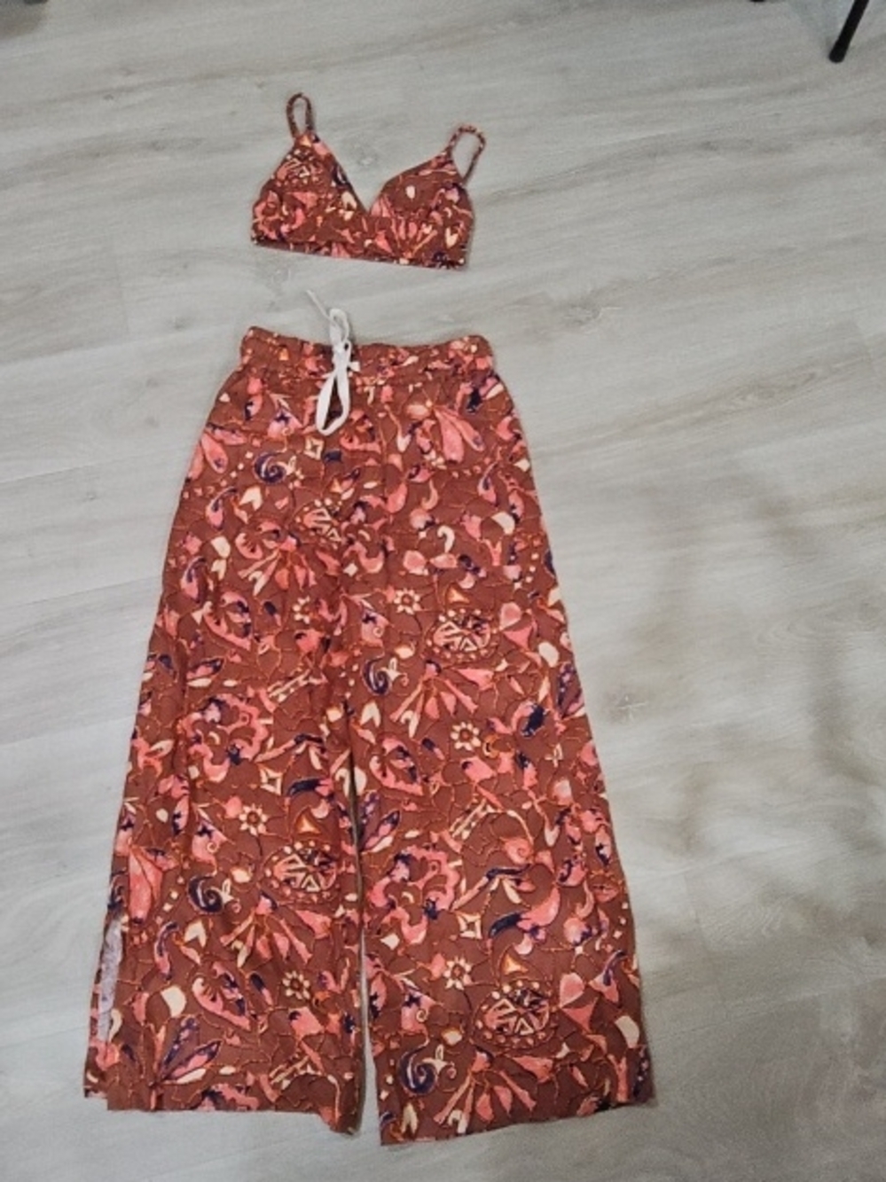 A.L.C. Floral Bralette and Wide-Leg Set in Rust, Pink and Navy SET